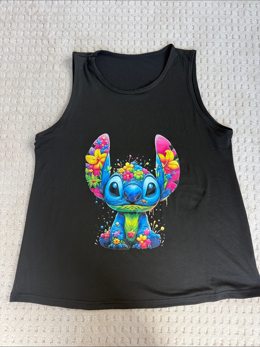 Disney Stitch Floral Graphic Black Tank Top Women’s 2XL Lilo & Stitch Tropical
